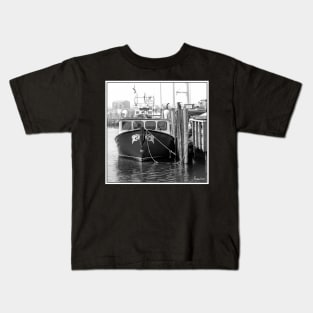 Fishing Boat  Docked in the Fog at Hall's Harbour Kids T-Shirt